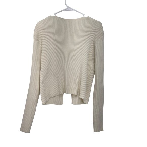 No Boundaries Womens Cream Ribbed Knit Cardigan Sweater SZ XL Tie Front Stretch - Picture 8 of 9